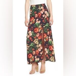 Lush Hawaiian Floral Print Maxi Skirt High Slit Wen’s Size Small 4 6